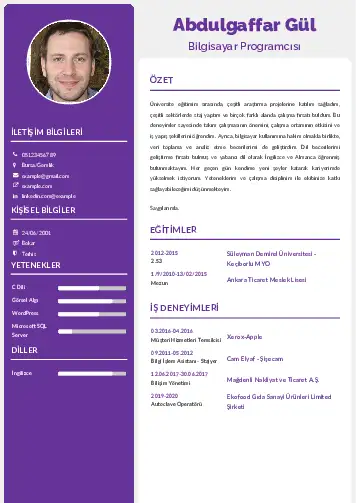Bilgisayar Programcısı CV Örnekleri cv indir